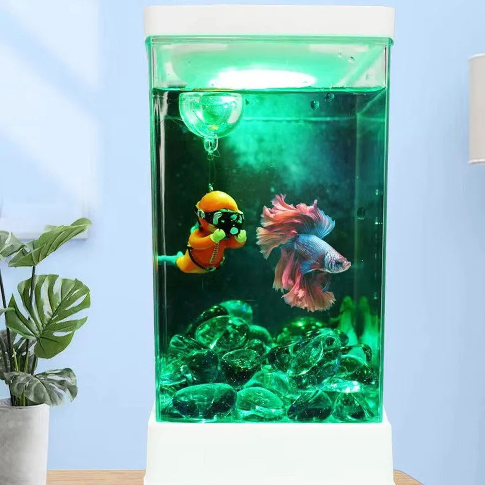 Desktop Fish Tank, Small Isolation Betta Fish Tank With Dimmable LED Light, Mini Plastic Tabletop Transparent Aquarium