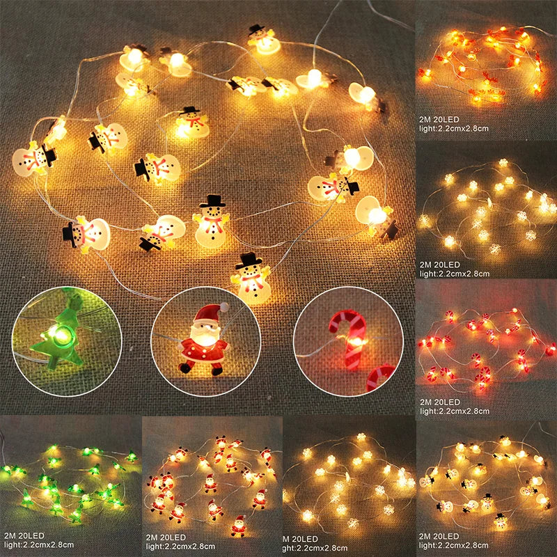 2M Christmas Santa Claus Snowflake LED Light String Garland Xmas Tree Fairy Light Christmas Decoration for Home New Year