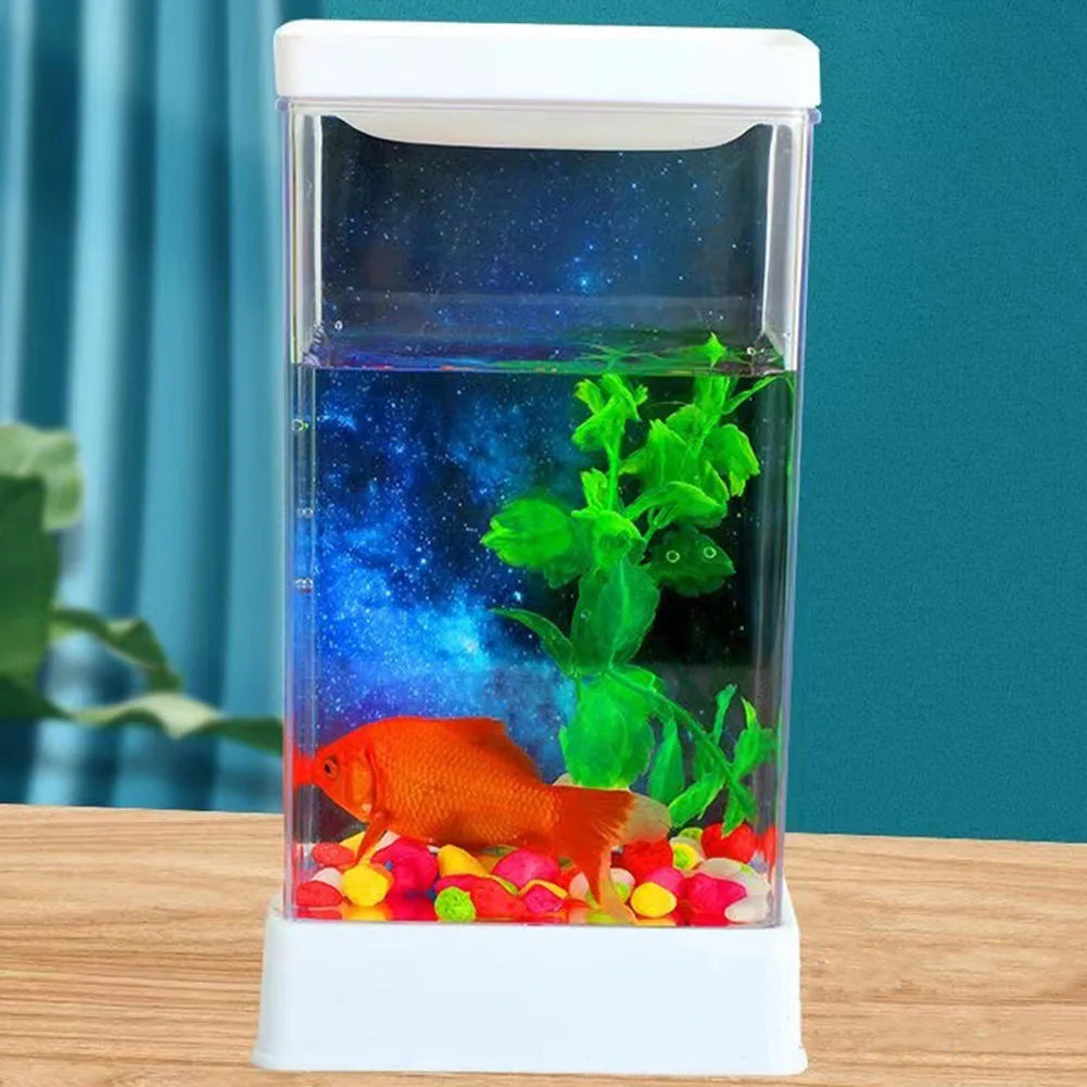 Desktop Fish Tank, Small Isolation Betta Fish Tank With Dimmable LED Light, Mini Plastic Tabletop Transparent Aquarium