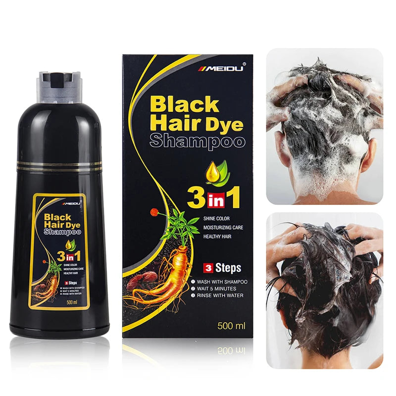 3 In 1 Instant Coloring Shampoo Natural Black Color for Men Women Hair Dye Herbal Brown Purple Hair Dye Hair Dye Shampoo 500ml