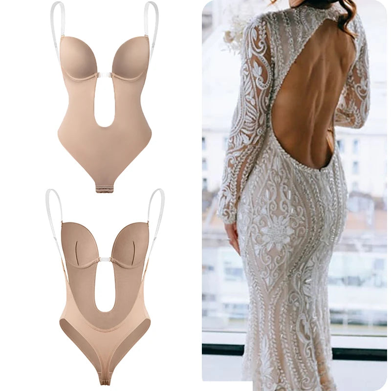 U Plunge Bra Tight-fitting One-piece Corset Wedding Evening Dress Bodysuit Invisible Backless Shapesuit Tummy Control Shaper