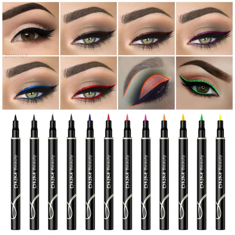 12 Colors Liquid Eyeliner Pencil Waterproof Colorful Eye Liner Pen Highlight Neon Colorful Long Lasting Eyes Makeup Cosmetic