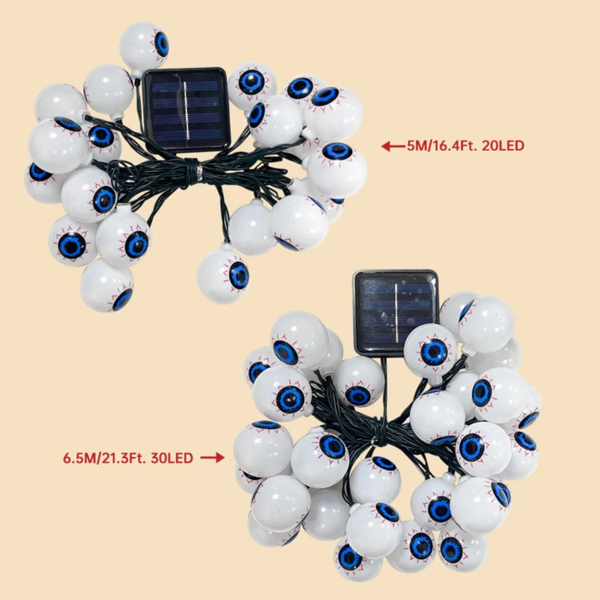 1PC 20/30 LED Halloween Purple Eyeball String Light With 8 Lighting Modes Waterproof Solar Powered Halloween Lights For Home