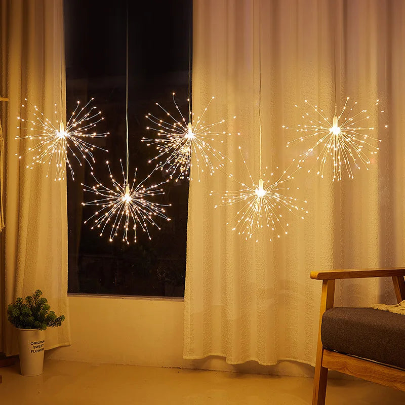 5 Pack 600 LED Connectable Firework Lights Outdoor Copper Wire Sparklers Starburst Lights Holiday Firecracker Fairy String Light