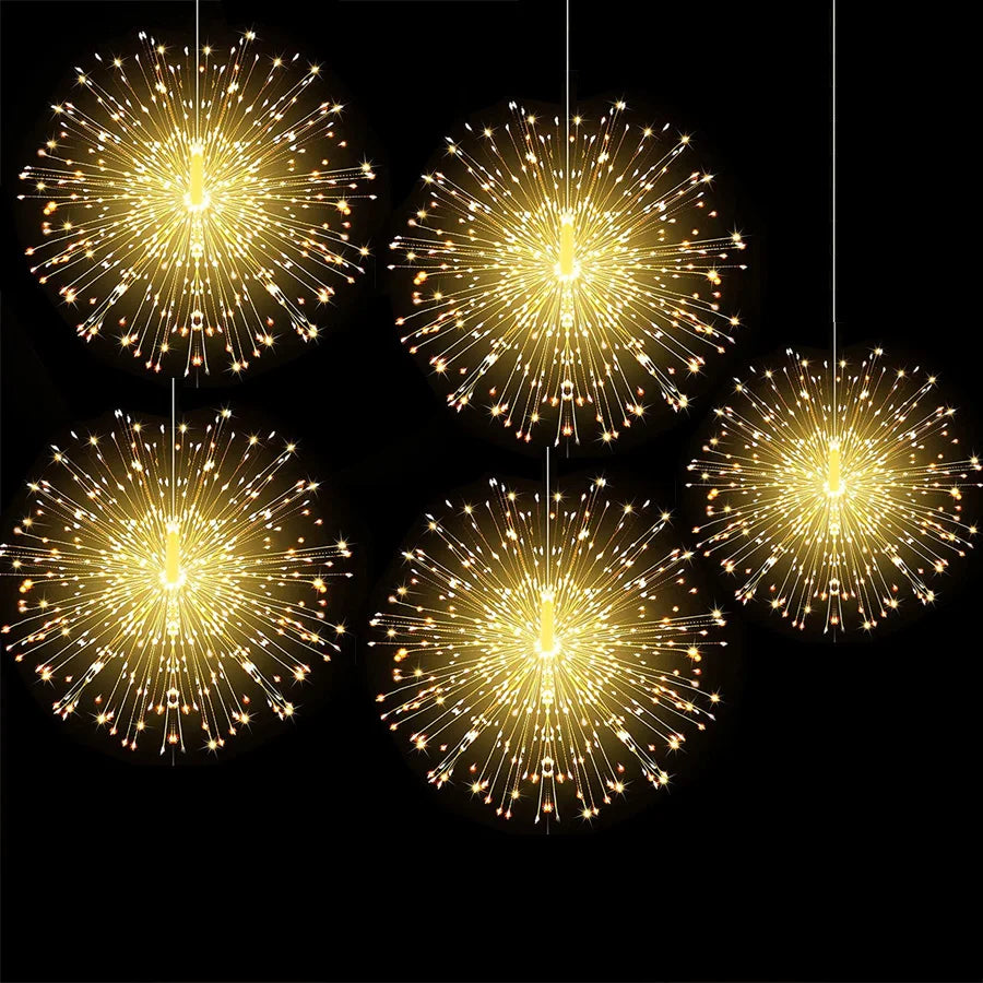 5 Pack 600 LED Connectable Firework Lights Outdoor Copper Wire Sparklers Starburst Lights Holiday Firecracker Fairy String Light