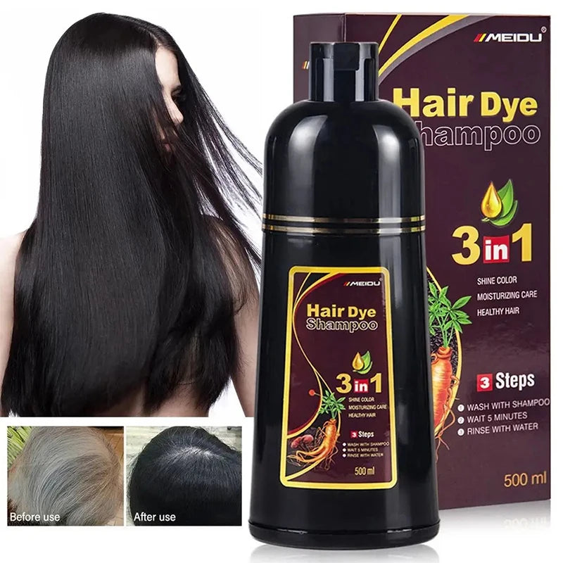 3 In 1 Instant Coloring Shampoo Natural Black Color for Men Women Hair Dye Herbal Brown Purple Hair Dye Hair Dye Shampoo 500ml