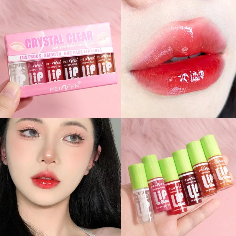 6pcs Lip Gloss Hydrating Liquid Moisturizing Lip Glaze Lip Plumper Transparent Lip Oil Hydrating Women Makeup Lips Cosmetics New