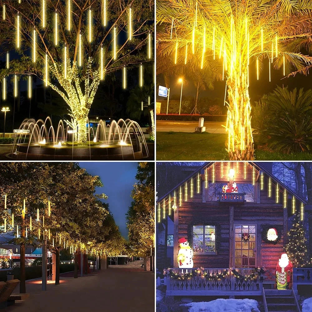 LED Meteor Shower Rain Lights Falling Rain Fairy String Lights for Outdoor Indoor Home Wedding Party Holiday Christmas Lights