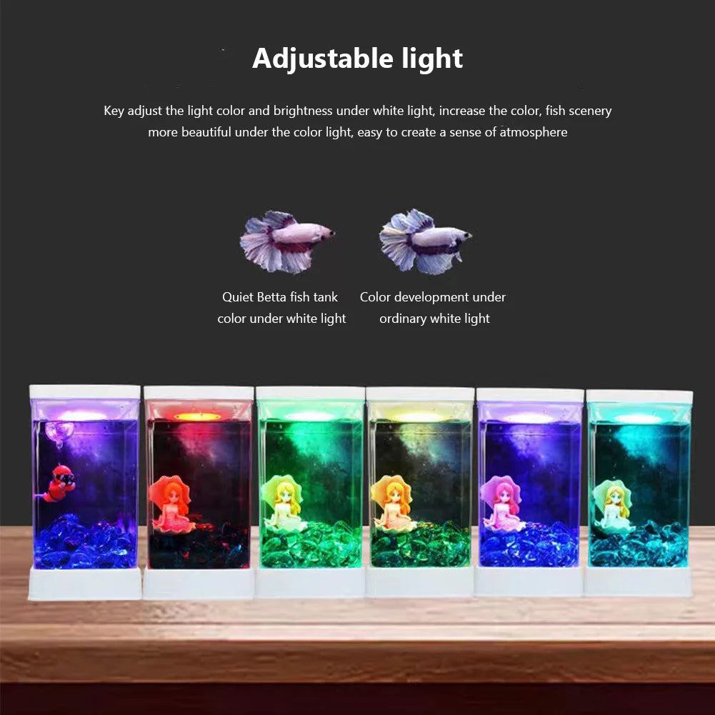 Desktop Fish Tank, Small Isolation Betta Fish Tank With Dimmable LED Light, Mini Plastic Tabletop Transparent Aquarium