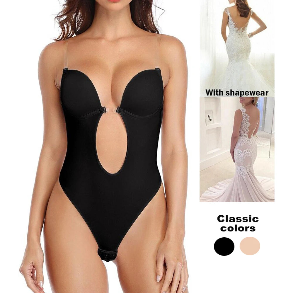 U Plunge Bra Tight-fitting One-piece Corset Wedding Evening Dress Bodysuit Invisible Backless Shapesuit Tummy Control Shaper