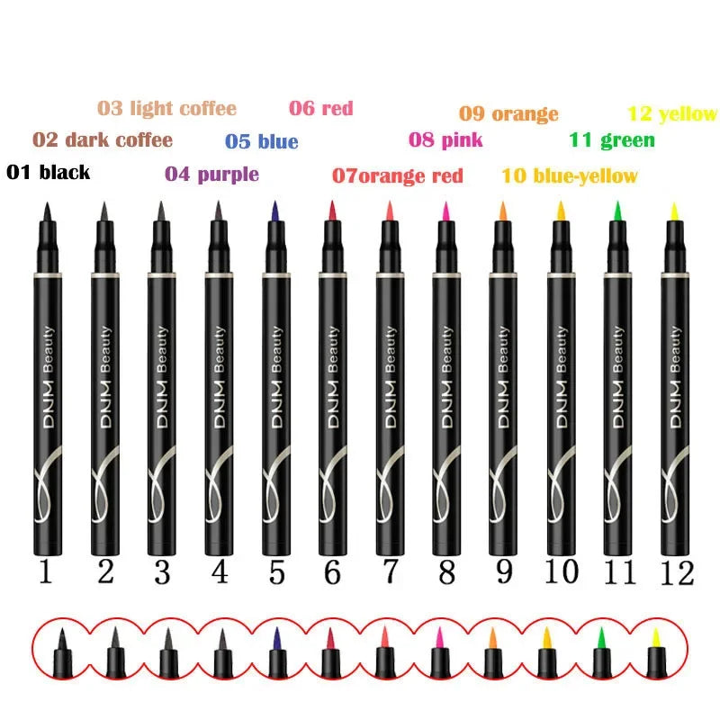 12 Colors Liquid Eyeliner Pencil Waterproof Colorful Eye Liner Pen Highlight Neon Colorful Long Lasting Eyes Makeup Cosmetic