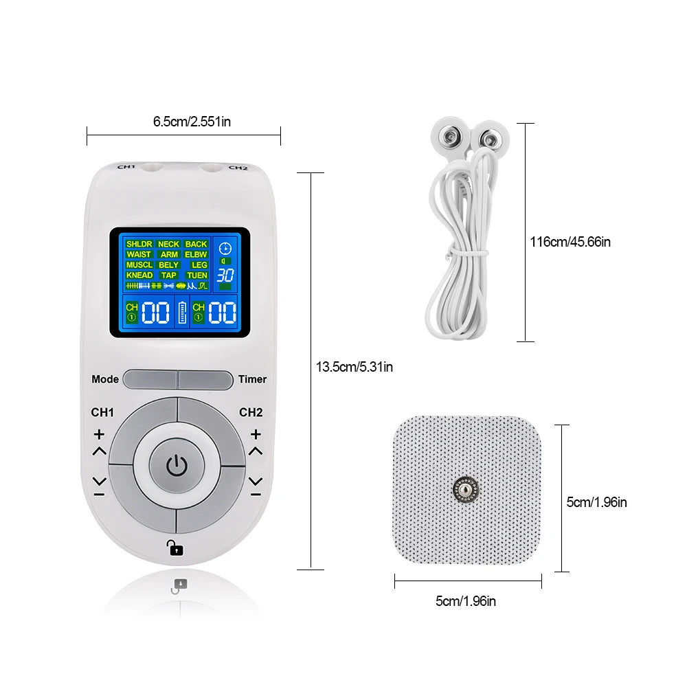 12 Modes Tens Machine Unit 4 Electrode Pads for Pain Relief Pulse Massage EMS Muscle Stimulation Tens Electroestimulador