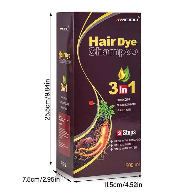 3 In 1 Instant Coloring Shampoo Natural Black Color for Men Women Hair Dye Herbal Brown Purple Hair Dye Hair Dye Shampoo 500ml