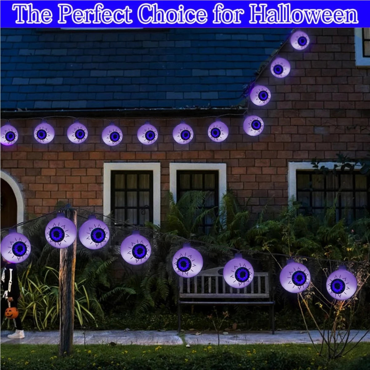 1PC 20/30 LED Halloween Purple Eyeball String Light With 8 Lighting Modes Waterproof Solar Powered Halloween Lights For Home