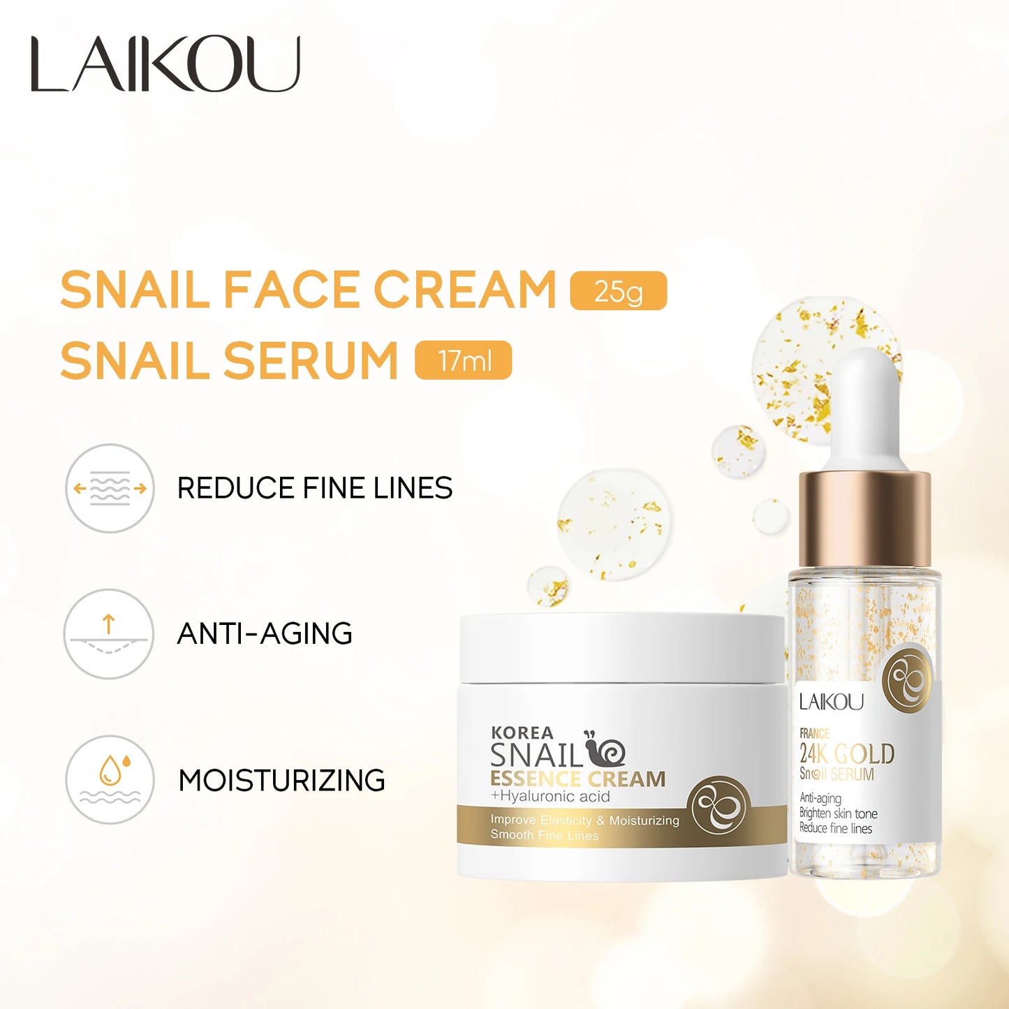 LAIKOU Snail Face Serum and Cream Moisturizing Whitening Anti Wrinkle Cream Collagen Nourishing Day Creams Facial Skin Care