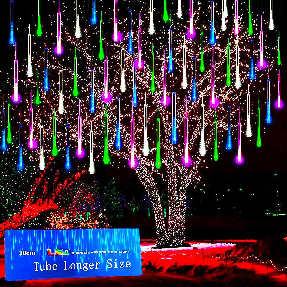 LED Meteor Shower Rain Lights Falling Rain Fairy String Lights for Outdoor Indoor Home Wedding Party Holiday Christmas Lights